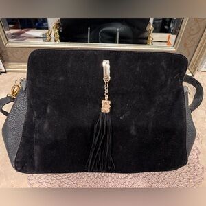 Chic Black Suede and Leather Shoulder Bag